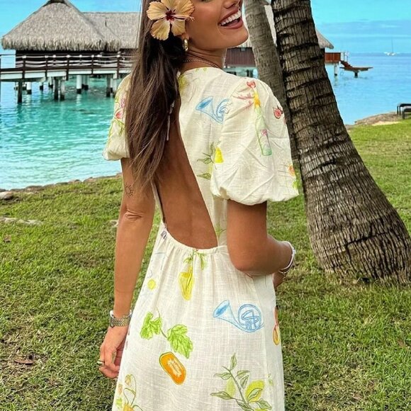 Apricot Casual Women's Elegant Printed Backless Boho Dress - Picture 10 of 11